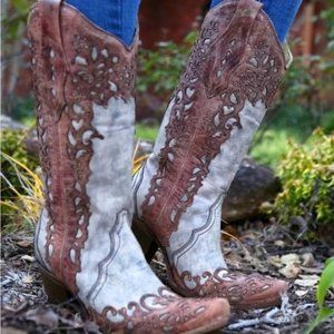 Corral Women’s Sand Cognac Laser Overlay Boots